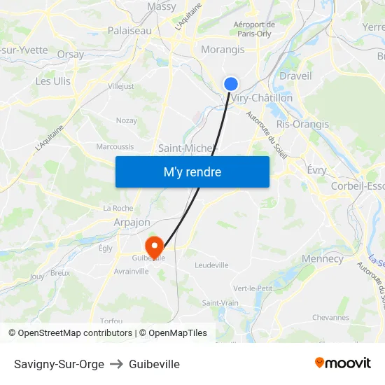 Savigny-Sur-Orge to Guibeville map