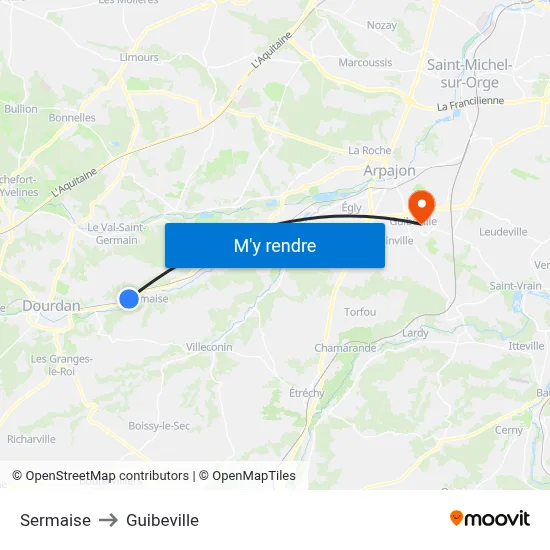 Sermaise to Guibeville map