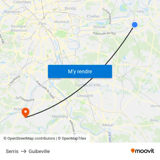 Serris to Guibeville map