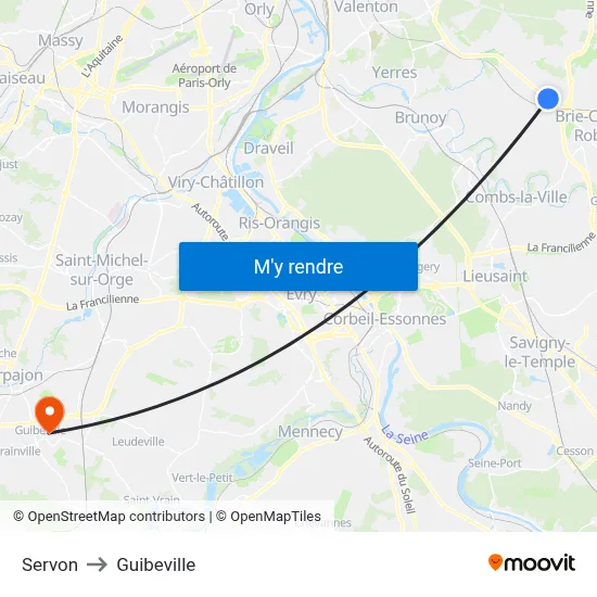 Servon to Guibeville map