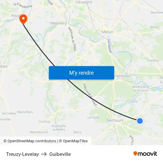 Treuzy-Levelay to Guibeville map