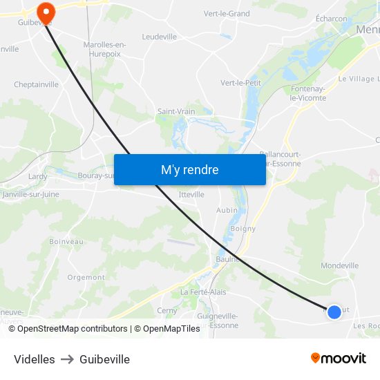 Videlles to Guibeville map