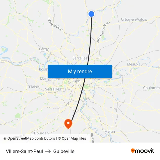 Villers-Saint-Paul to Guibeville map
