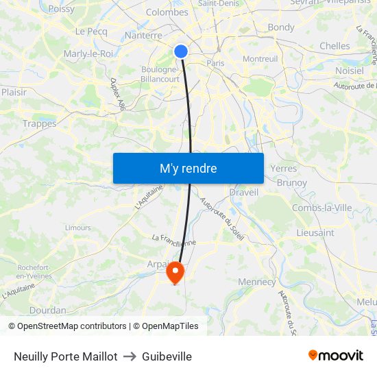 Neuilly Porte Maillot to Guibeville map