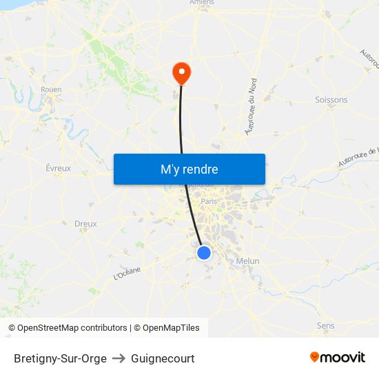 Bretigny-Sur-Orge to Guignecourt map