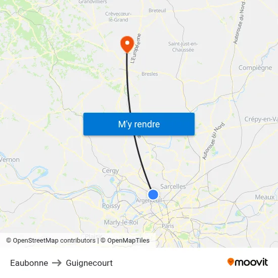 Eaubonne to Guignecourt map