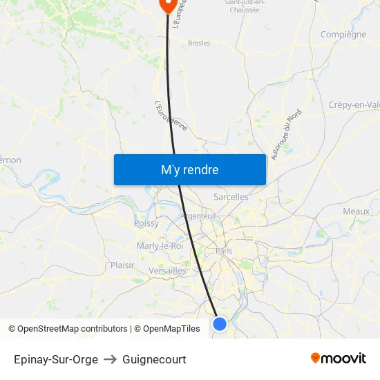 Epinay-Sur-Orge to Guignecourt map
