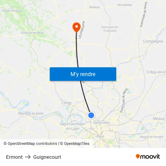 Ermont to Guignecourt map