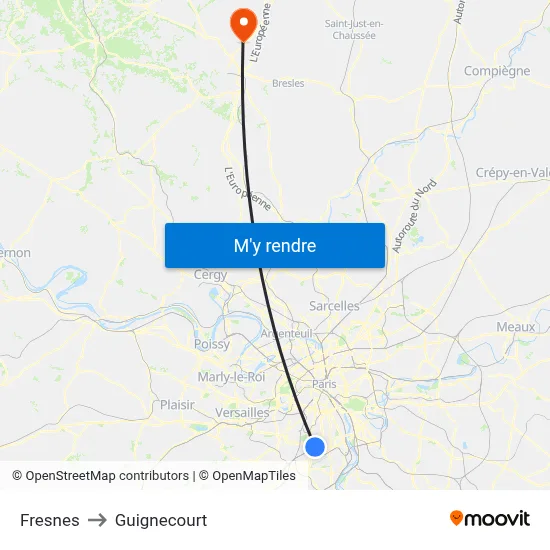 Fresnes to Guignecourt map