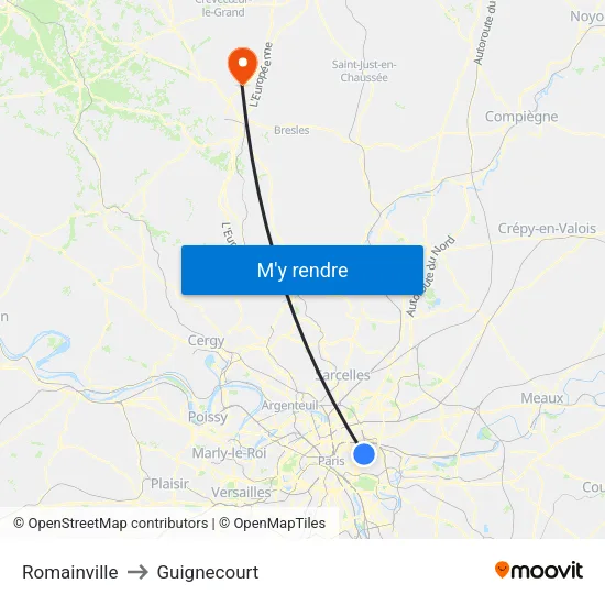 Romainville to Guignecourt map