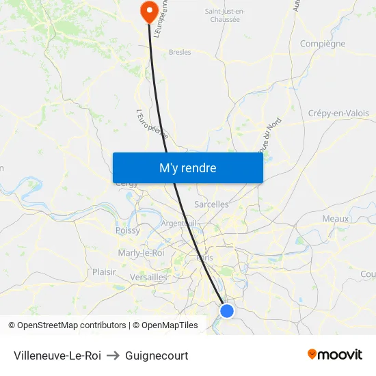 Villeneuve-Le-Roi to Guignecourt map