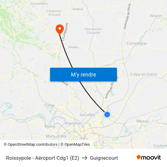 Roissypole - Aéroport Cdg1 (E2) to Guignecourt map