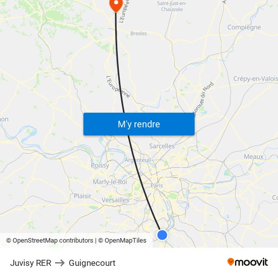 Juvisy RER to Guignecourt map