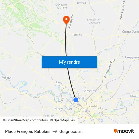 Place François Rabelais to Guignecourt map