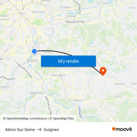 Ablon-Sur-Seine to Guignes map