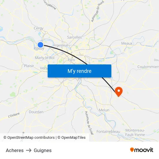 Acheres to Guignes map