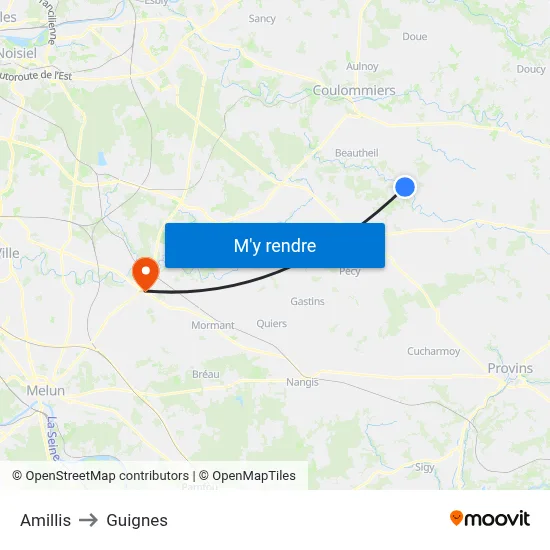 Amillis to Guignes map