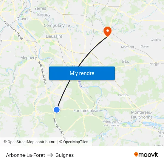 Arbonne-La-Foret to Guignes map