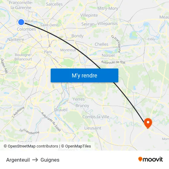 Argenteuil to Guignes map