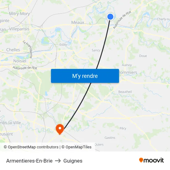 Armentieres-En-Brie to Guignes map
