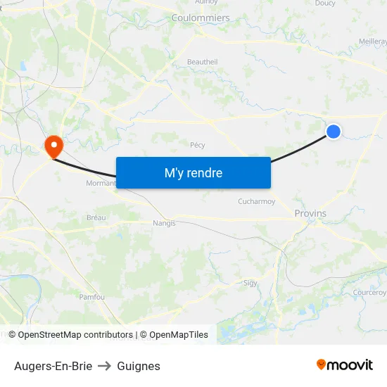 Augers-En-Brie to Guignes map