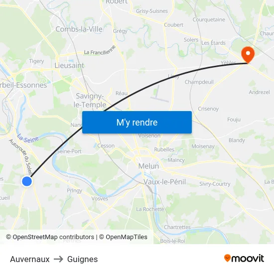Auvernaux to Guignes map