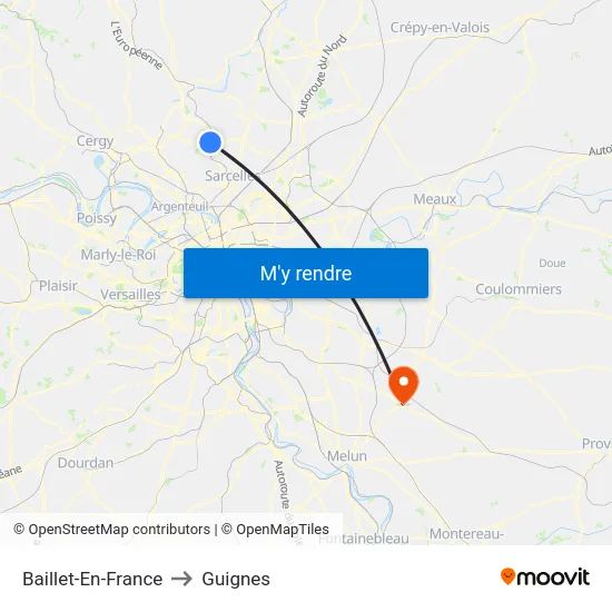 Baillet-En-France to Guignes map