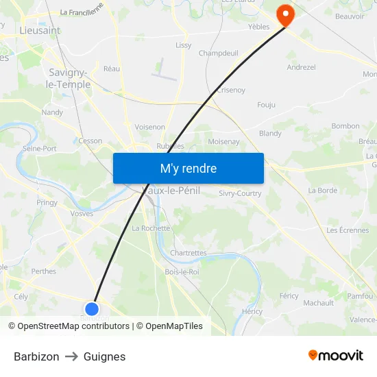 Barbizon to Guignes map