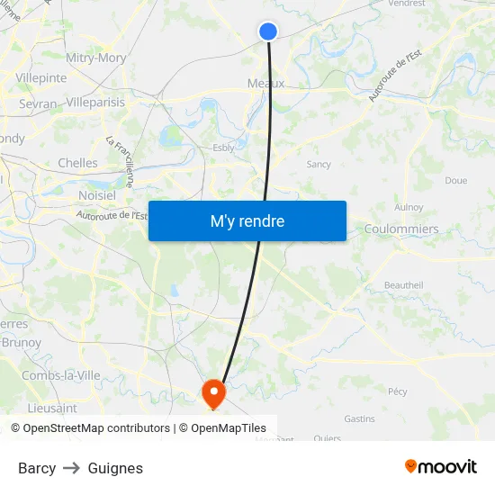 Barcy to Guignes map