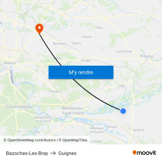 Bazoches-Les-Bray to Guignes map