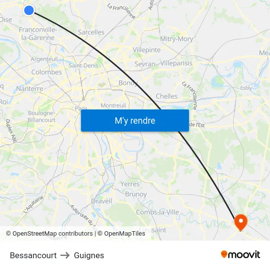 Bessancourt to Guignes map
