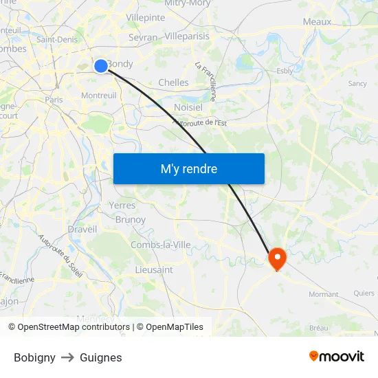 Bobigny to Guignes map