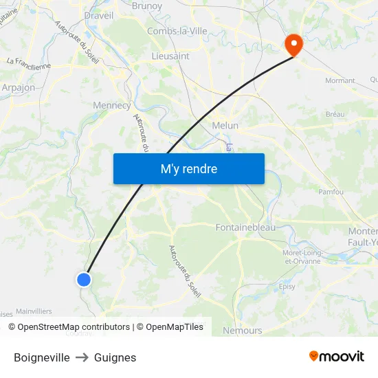 Boigneville to Guignes map