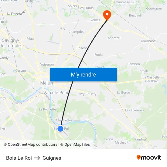 Bois-Le-Roi to Guignes map