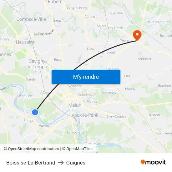Boissise-La-Bertrand to Guignes map