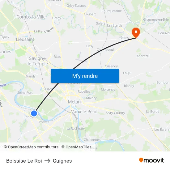 Boissise-Le-Roi to Guignes map
