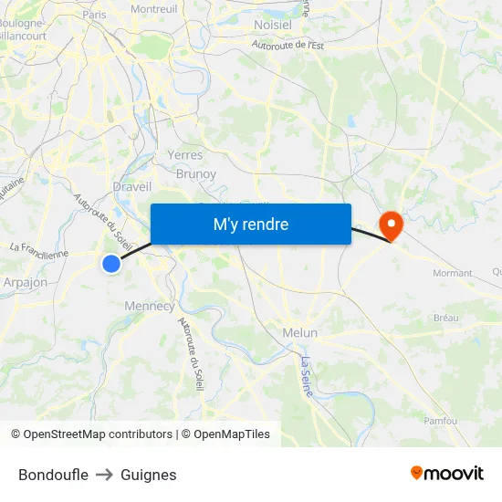 Bondoufle to Guignes map