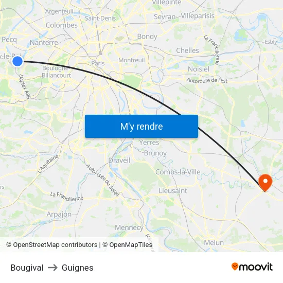 Bougival to Guignes map