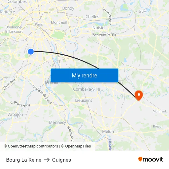 Bourg-La-Reine to Guignes map