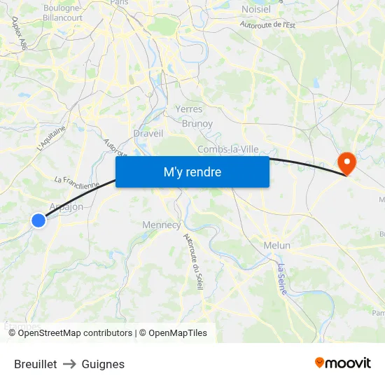 Breuillet to Guignes map