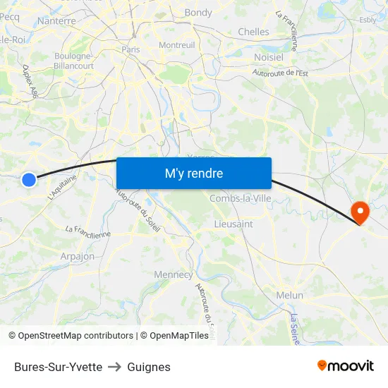 Bures-Sur-Yvette to Guignes map