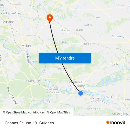 Cannes-Ecluse to Guignes map