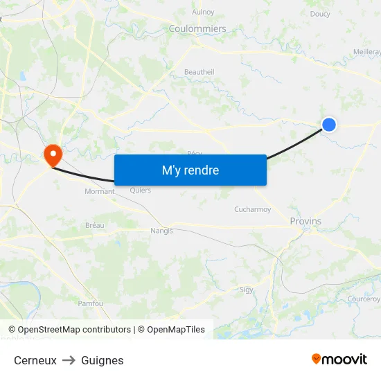 Cerneux to Guignes map