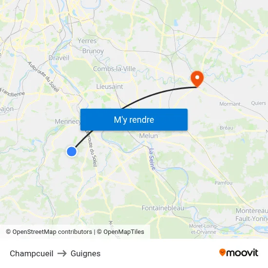Champcueil to Guignes map