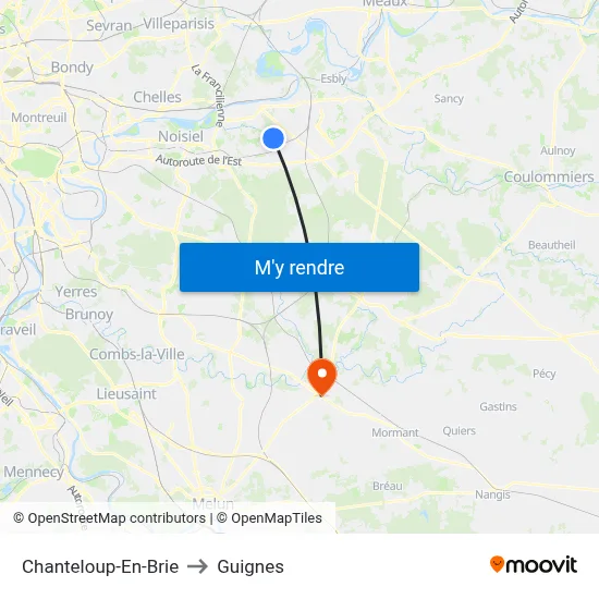 Chanteloup-En-Brie to Guignes map