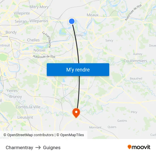 Charmentray to Guignes map