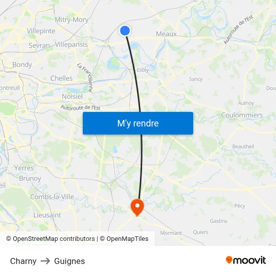 Charny to Guignes map