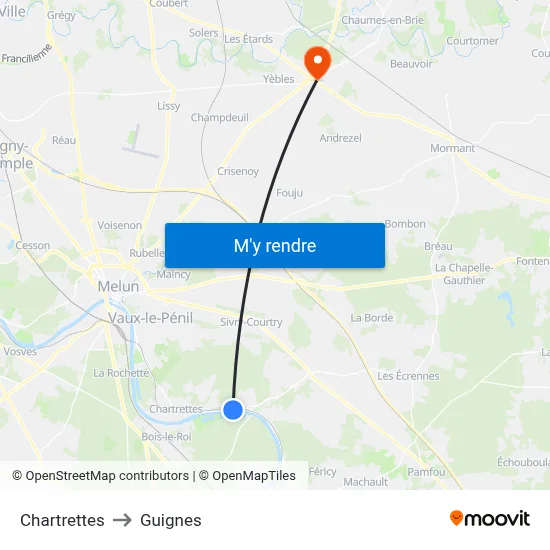 Chartrettes to Guignes map