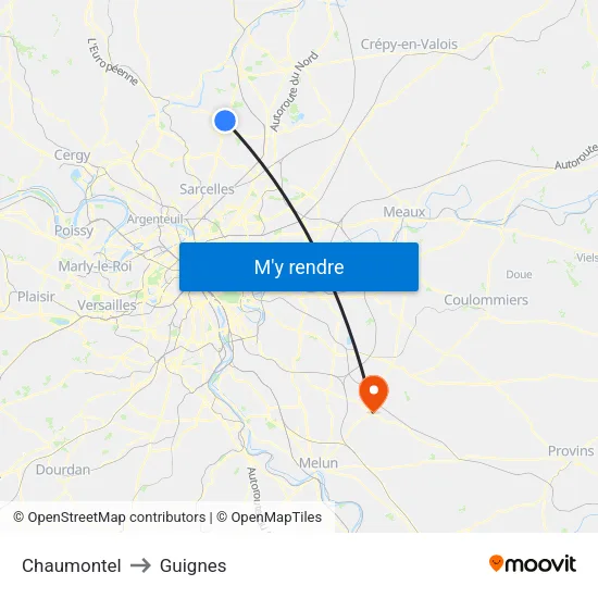 Chaumontel to Guignes map