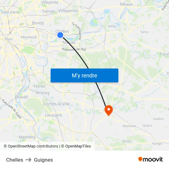 Chelles to Guignes map